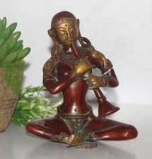 Antik Alt Ethnisch Tribal Musical Lady Metall Kunst Skulptur Handgemacht Messing