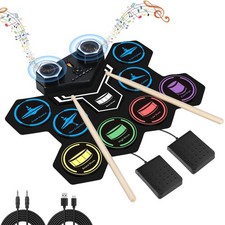 Electronic Drum Set  9 Drum Pad With Headphone Jack,Bigger Roll-up Drum Pad, B...