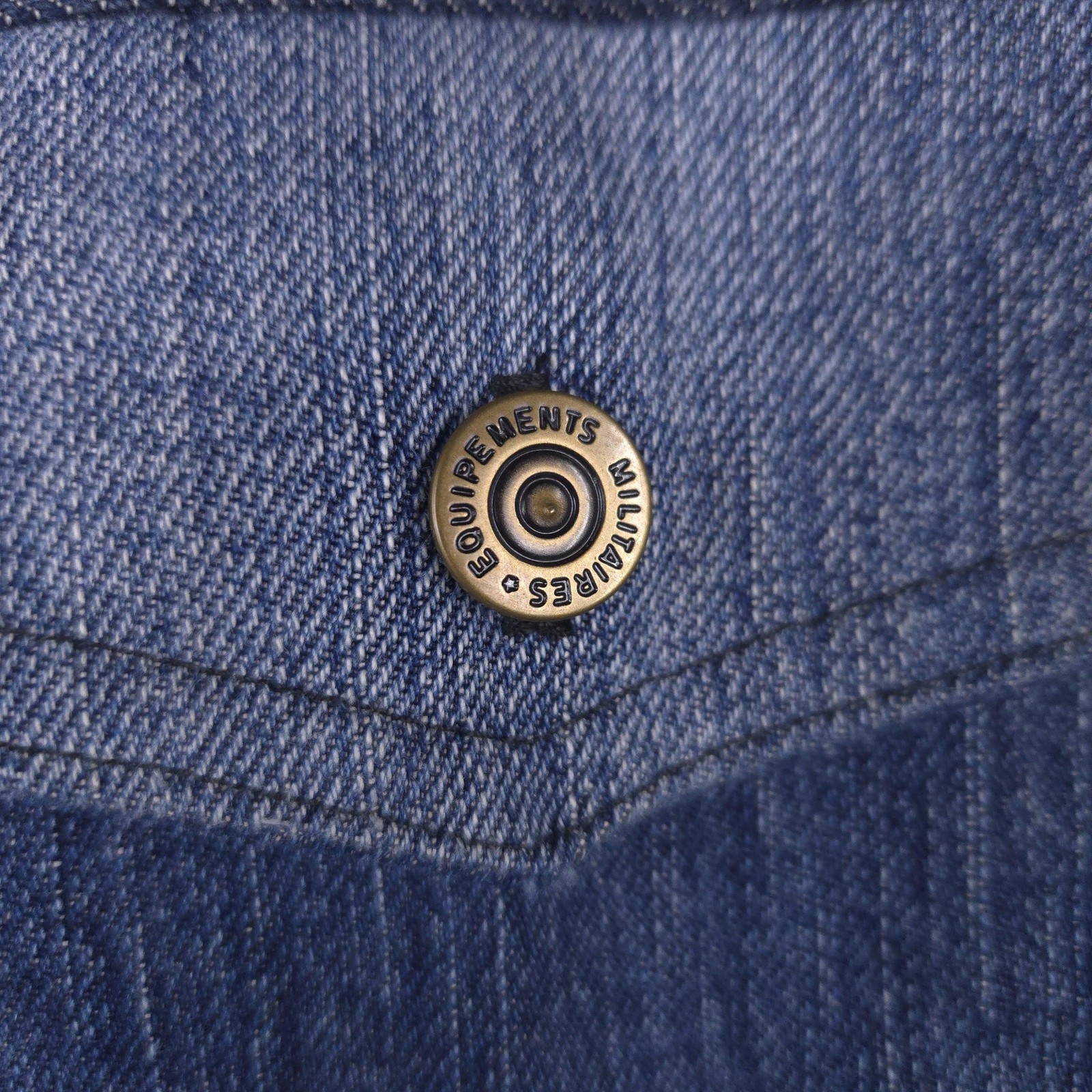 Mens Denim Jacket Medium Blue Patchwork Equipemen… - image 5