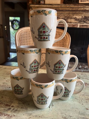 Set of 6 Thomson Pottery Birdhouse Coffee Mugs Cups EUC