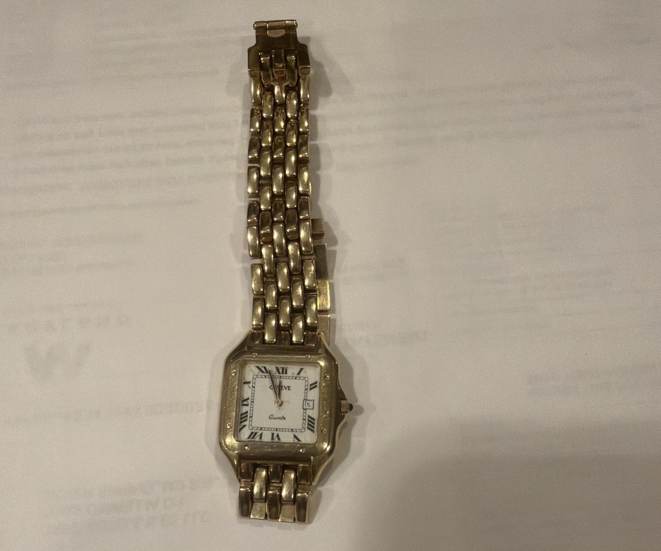 Geneve Quartz Gold Tone Rectangular Wristwatch Ro… - image 1