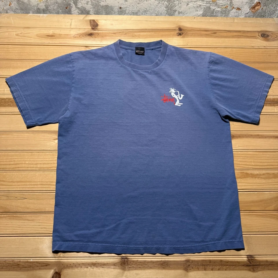 Camiseta Gráfica Saxofón Saxofón Exterior Stussy De Colección Años 90 Para Hombre Grande - Desteñida Foto 2 de 4
