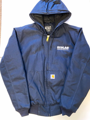 Carhartt D10140 Men s M Navy Hooded Full Zip Insulated Duck Jacket Ecolab