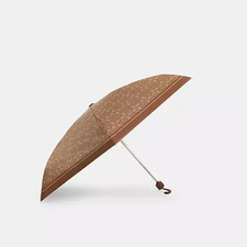 Coach Tan/Brown Uv Protection Signature Print Mini Umbrella CZ197 - New