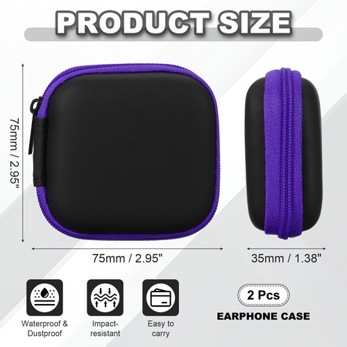 2Pcs, 2.95x2.95x1.38inch Portable Earphone Case Purple - Picture 2 of 7