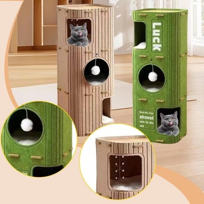 Filz Katzenhaus 3-stöckig für Indoor Katzen weiches Kissen Spiel Ruhe Verstecken Katzenbett