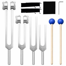 Aluminum Alloy Tuning Fork Set, 4 Tuning Forks 2 Rubber Mallets 4 Black P...