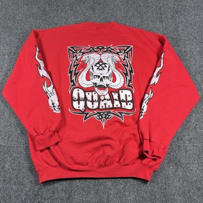 Vintage Y2K Quaid Motorcycle Crewneck Sweater 2XL Red Biker Skull Flames Cobra