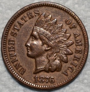 Extra Fine 1876 Indian Head Cent Sharply Struck Scarce Date.