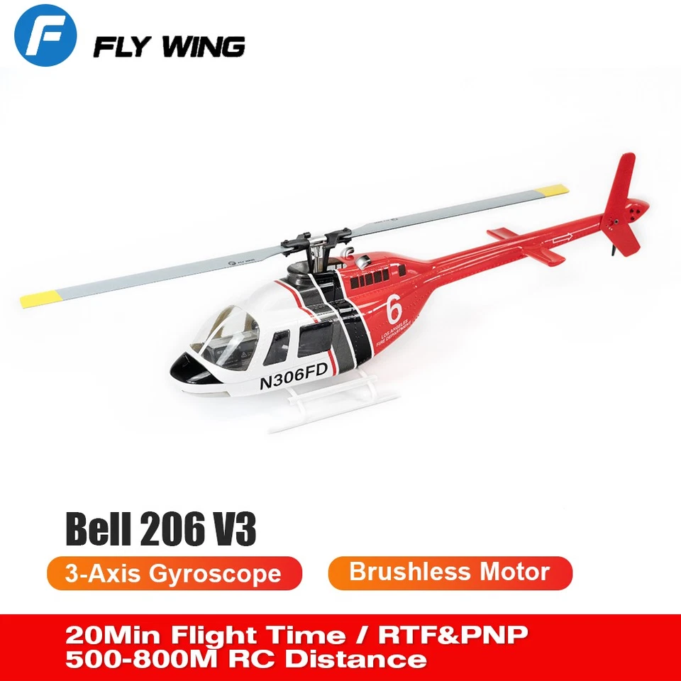 Fly Wing Bell 206 V3 6CH 3D GPS Auto Return Hovering RC Helicopters 2 Battery US - Image 2 of 4