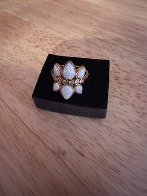 Local Eclectic Deco Drop Ring with Opal Size 8