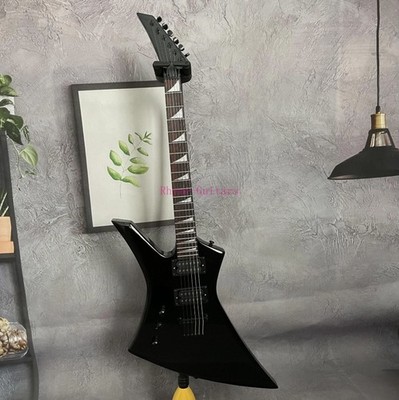 Custom Left Handed Electric Guitar Black Color String Thru Body 24F Fast Ship