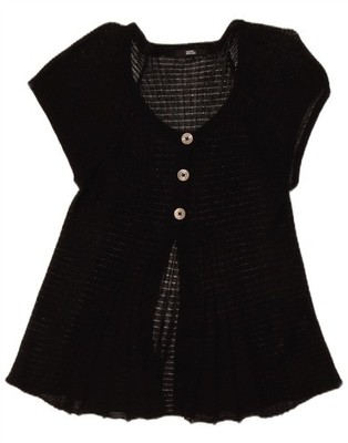 Marks & Spencer Damen Kurzarm Cardigan Oberteil UK 14 Medium Schwarz Leinen VD03