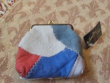 1970s Vintage Colorful Leather Patchwork Pouch Kiss Lock Coin Purse
