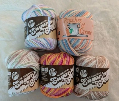 NEW Lot of 5 Lily Sugar n Cream Cotton Yarn Mixed Lot PRETTY Colors - Image 1 of 4