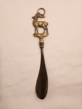 Vintage 9 inch Brass Shoehorn Featuring a Stag Design on the Handle
