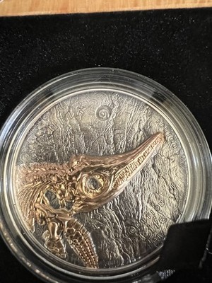 Mongolia 2017 Evolution Of Life Ichthyosaur  1 Oz Silver Antiqued Coin