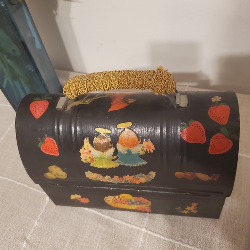 Vintage Decoupage Handtasche Brotdose Stoff gefüttert - Bild 6 von 8