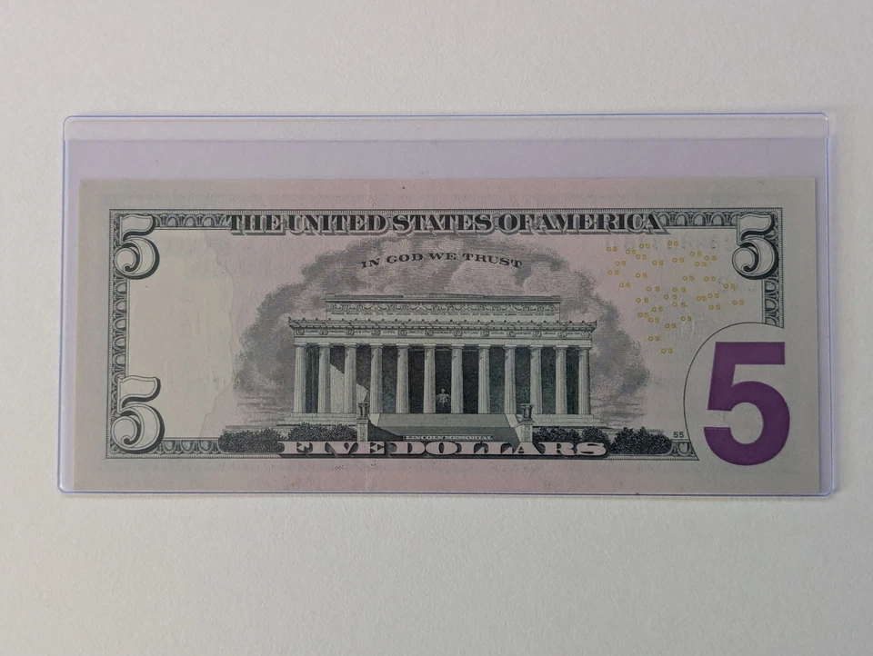 US Five Dollars, 2021, $5 Bill, Ink Smear, Uncirculated  - Image 2 of 4