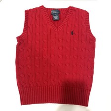Polo Ralph Lauren Little Boys Cable Knit Red Sweater Vest Blue Pony Holiday Sz 5