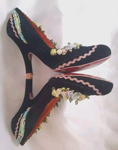 Irregular Choice Courtesan Ribbon Black Suede & Pink Damen Courts UK 3 EU 36 Neu mit Karton - Bild 6 von 12