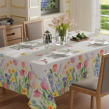 Wildflowers Tulips Flowers Spring Tablecloth Rectangle Summer Table Cloth Washab