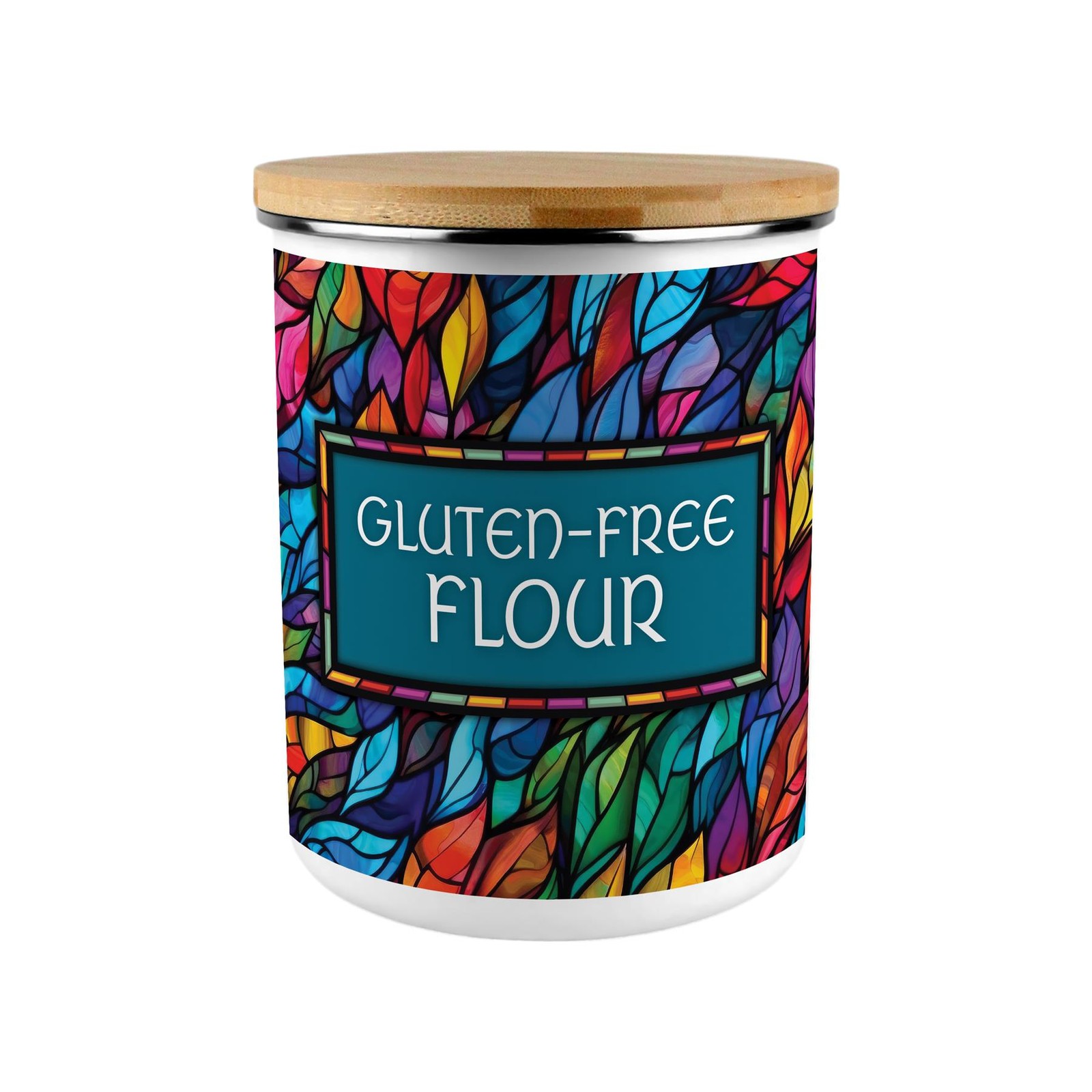 Stained Glass Patterned Gluten-Free Flour XL Canister - 2.7L Enamel Storage Gift