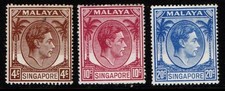 Malaya Singapore 1948 1952 KGVI 4c, 10c, 20c perf 17½ x 18 SG19, 22, 24 mint