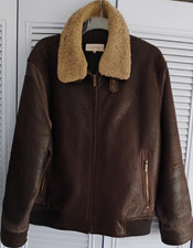 Vintage Calvin Klein Brown Distressed Faux Leather Aviator Bomber Jacket XXL