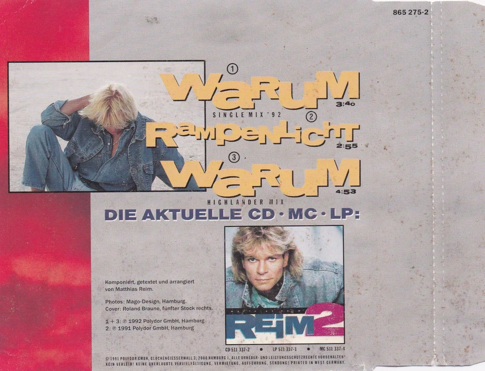 Matthias Reim - Warum (3 Track Maxi CD) - Bild 2 von 2