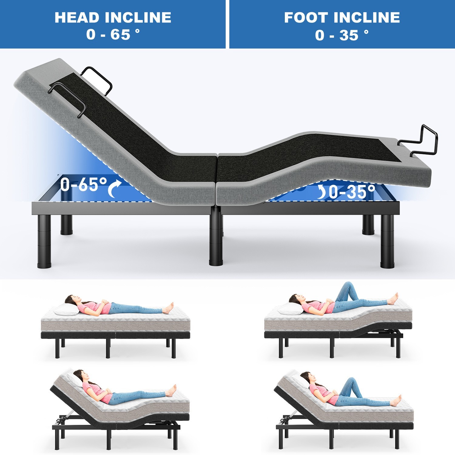 Upgraded Metal Bed Base Adjustable Bed Frame Electric Remote Quiet Motor Twin XL