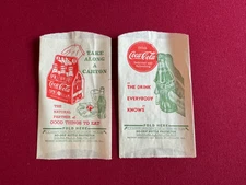 1932, Coca-Cola, (2) "Un-Used" No Drip Bottle Bags  (Scarce / Vintage)