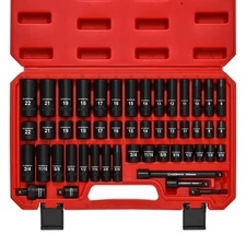 CASOMAN 3/8" Drive Impact Socket Set, 49 Piece Standard SAE and Metric Sizes