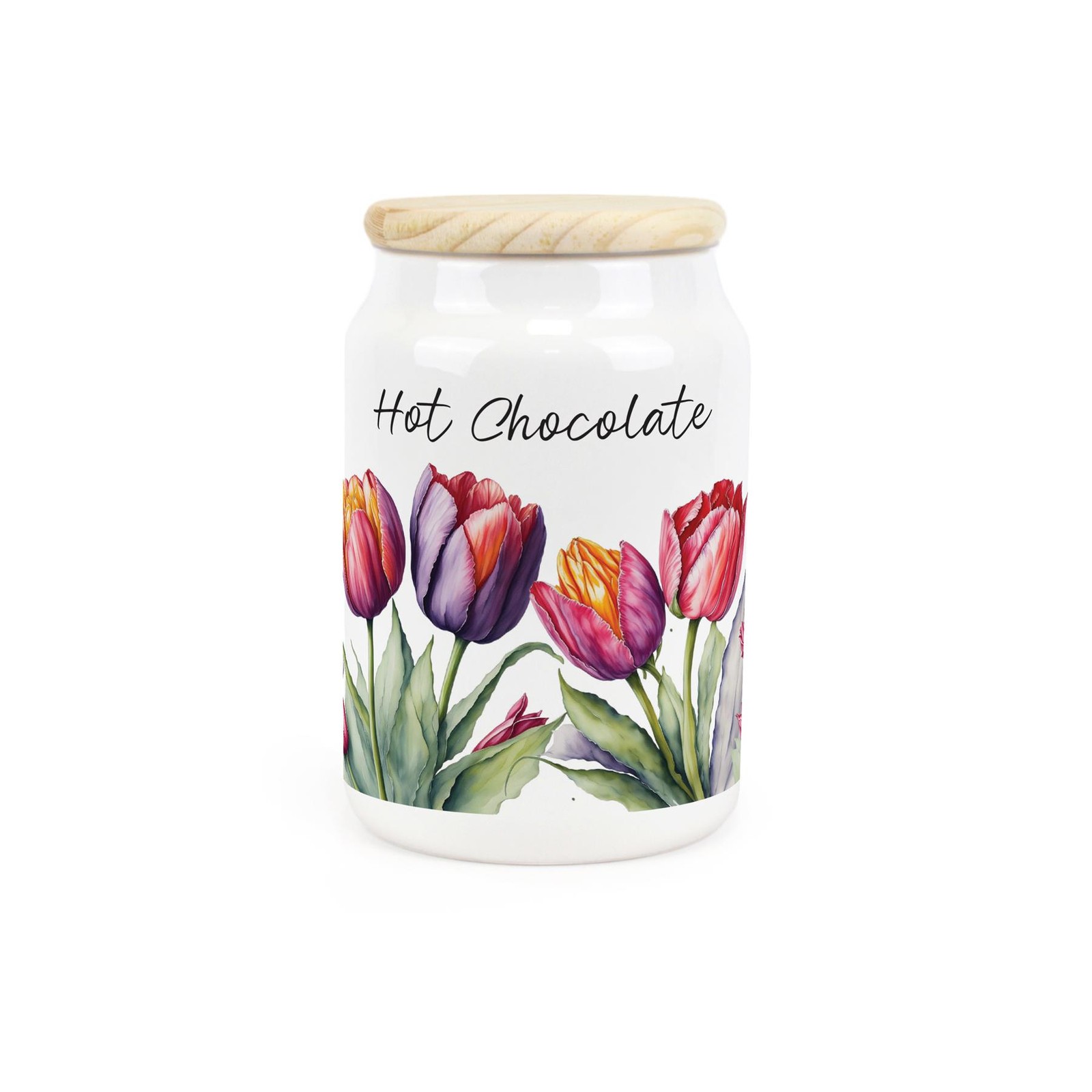 Tulips Ceramic Tapered Hot Chocolate Canister - Spring Flowers Storage Container
