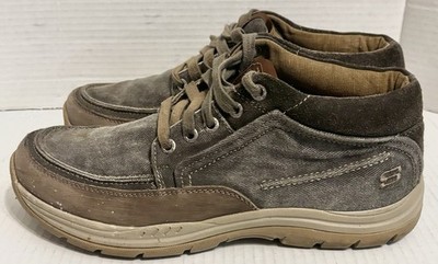 Skechers Relaxed Fit Boots Mens Size 8.5 Gray /Brown Canvas Leather Ankle Boots
