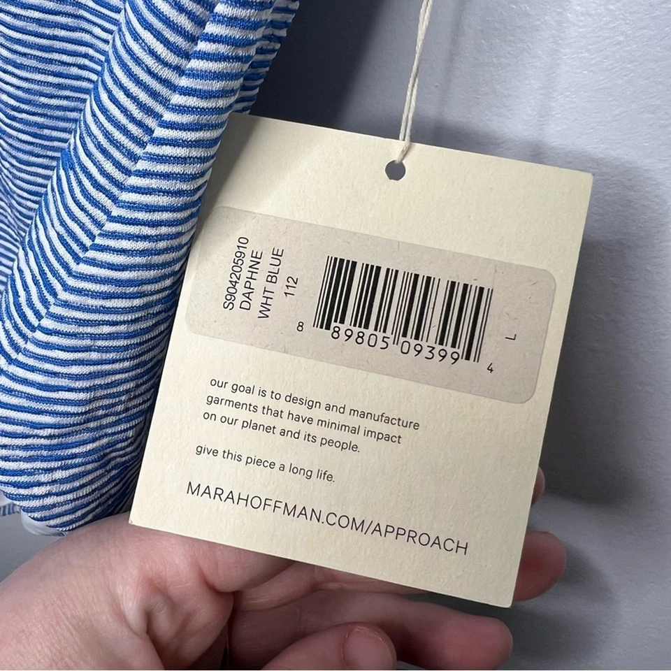 NUEVO CON ETIQUETAS MARA HOFFMAN Daphne Azul Blanco Rayas Traje de Baño de Una Pieza Grande Foto 3 de 4