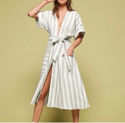 Reformation NWT  Striped Midi Geneva Linen Dress Size 2