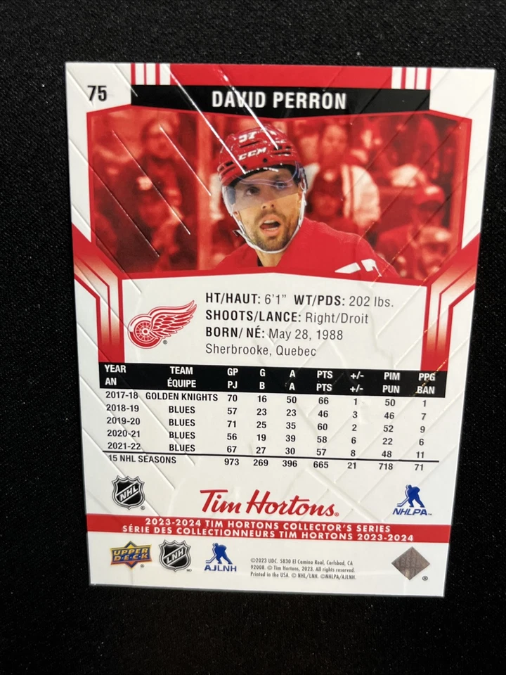 23-24 UD Tim Hortons Collectors Series 75 David Perron - Image 2 of 2