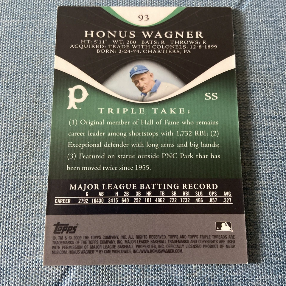 2009 Topps Triple Threads - Honus Wagner #93 Emerald /240 Pittsburgh Pirates - Image 2 of 2