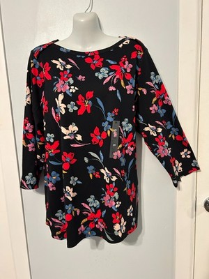 NWT Style&co  Floral Black Multi-Color Top with 3/4 Sleeve        Plus Size 2X