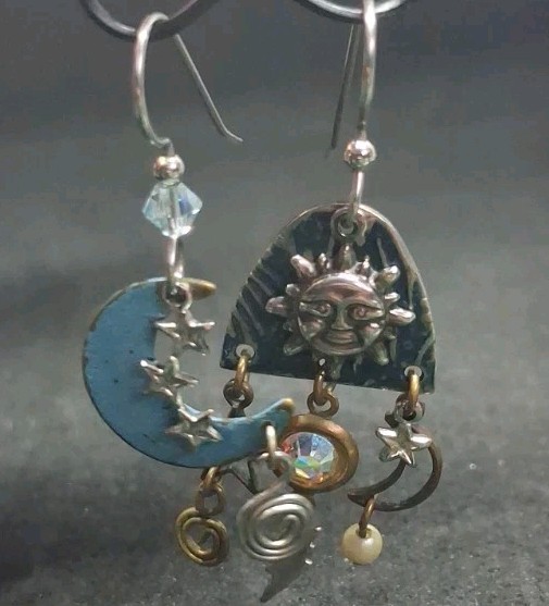 Eclectic Mismatched Celestial Dangle Earrings Sun… - image 8