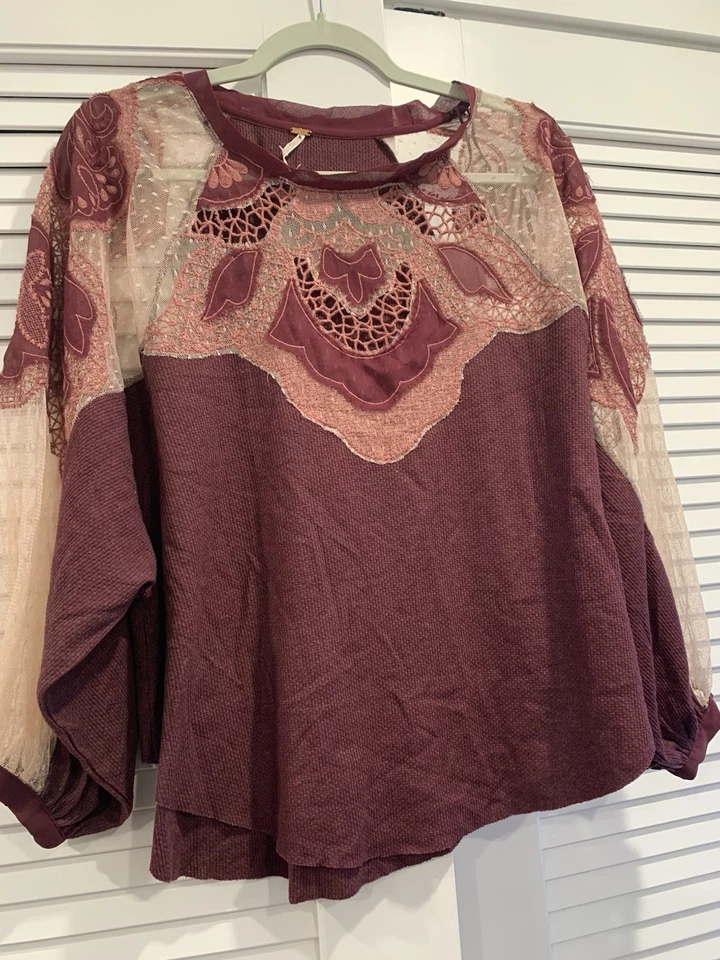 NWOT Free People Toni lace sheer thermal boho romantic feminine whimsical size S - Image 3 of 4