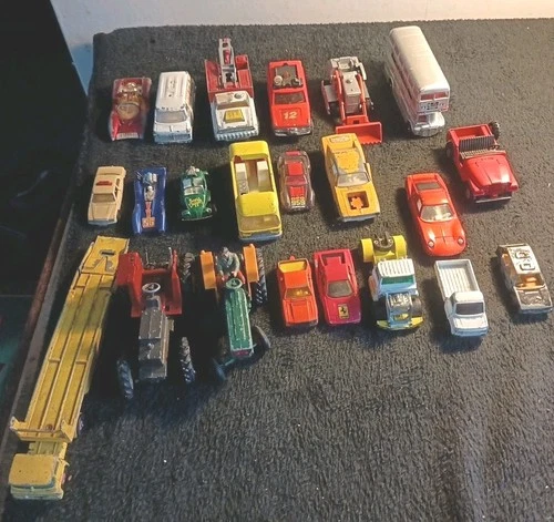 22 Vintage Cars Vehicles Corgi Matchbox Dinky.All Playworn Tractors Bus Etc