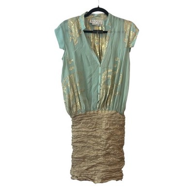 VINTAGE Y2K Nicole Miller Collection Aqua Gold Silk Lurex Mini Dress Medium  NEW | eBay