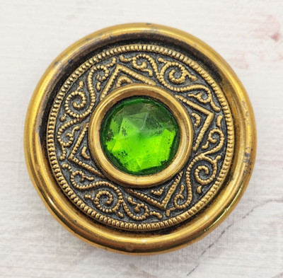 Large Antique Jeweled Button ~ Faceted Chartreuse Glass Jewel ~ over 1 ...
