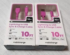 Lot Of 2. Mobilcharge Pink 10 Ft Cord Sync  Charge