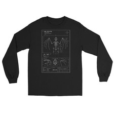 Camisa Manga Larga Estampado Esqueleto Murciélago Gótico Anatomía Regalo Camiseta Oscura