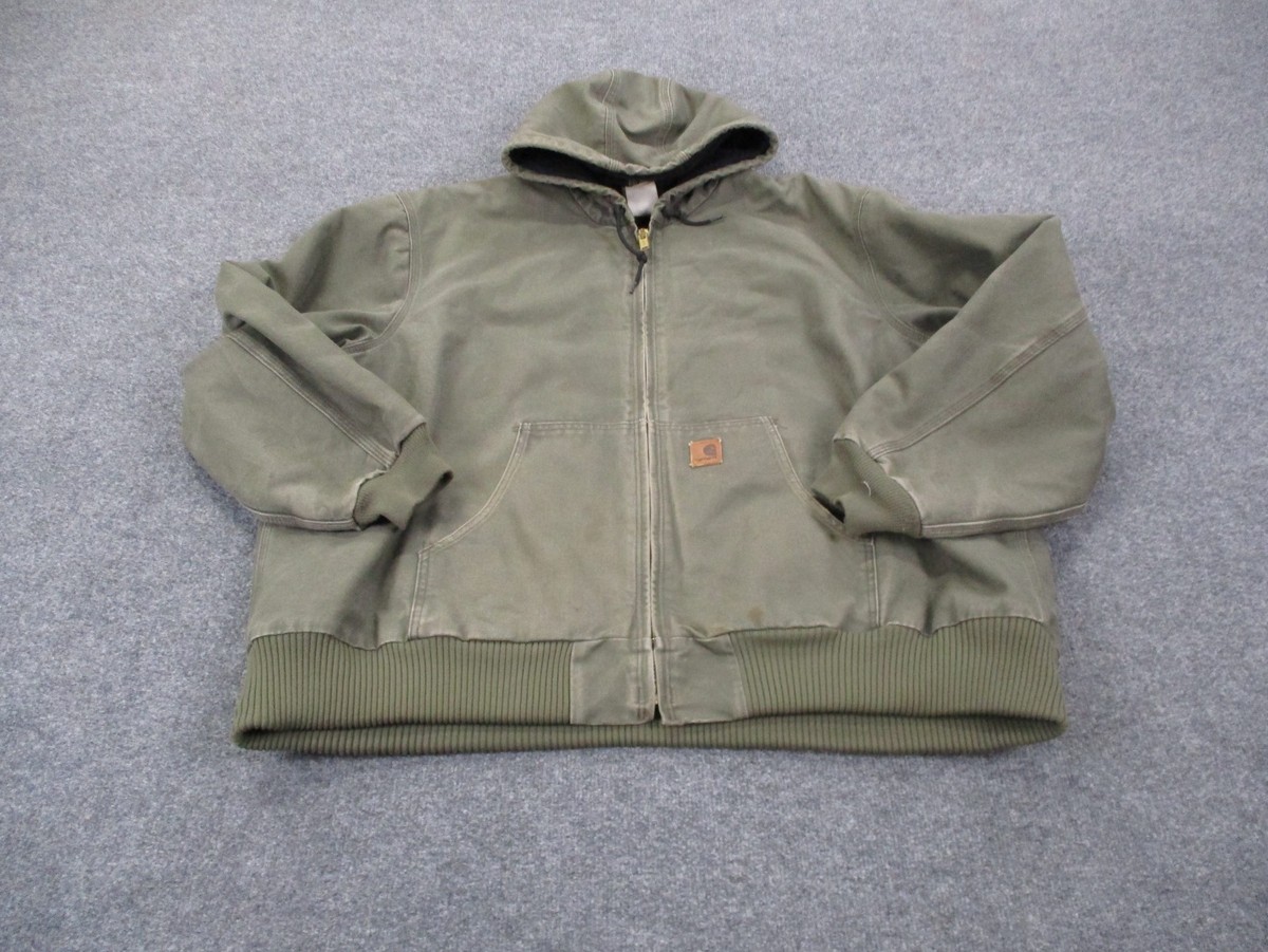 Carhartt Jacket Men 3XL Army Green Chore Coat Hooded Heavy Vintage