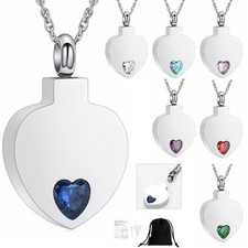 Birthstone Heart Urn Pendant Cremation Jewelry for Ashes Holder Memory Necklace