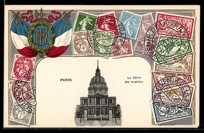 Paris, Le Dome des Invalides, Französische Briefmarken, Ansichtskarte 